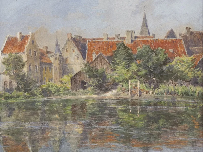 1865-Georg Hacker - Veduta di Langenhorst vicino a Ochtrup in Vestfalia